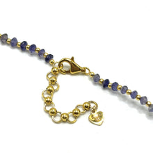 4mm Natural Iolite with 925 Sterling Silver Station Necklace Faceted Rondelle Beaded Gemstone Plain Silver Ball Charms Intuition Stone