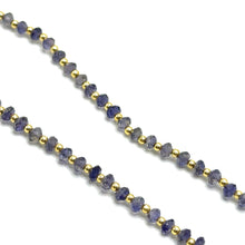 Natural Iolite 3mm with 925 Sterling Silver Station Necklace Faceted Rondelle Beaded Gemstone Plain Silver Ball Charms Third Eye Chakra