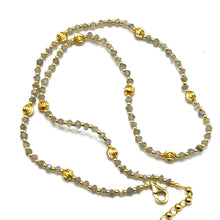 Natural Labradorite 4mm with 925 Sterling Silver Station Necklace Faceted Rondelle Beaded Gemstone Gold Charms Transformation Stone