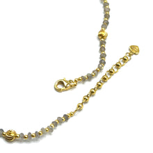 Natural Labradorite 4mm with 925 Sterling Silver Station Necklace Faceted Rondelle Beaded Gemstone Gold Charms Transformation Stone