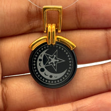 9K Yellow Gold Black Onyx Crescent Moon & Star Two-Sided Pendant | Islamic Sacred Symbol Jewelry