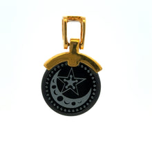 9K Yellow Gold Black Onyx Crescent Moon & Star Two-Sided Pendant | Islamic Sacred Symbol Jewelry