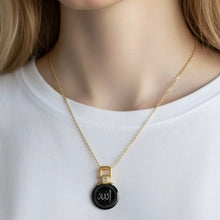 9K Yellow Gold Natural Diamond & Black Onyx Allah Arabic Calligraphy Pendant | Islamic Sacred Calligraphy Jewelry