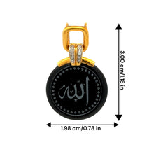 9K Yellow Gold Natural Diamond & Black Onyx Allah Arabic Calligraphy Pendant | Islamic Sacred Calligraphy Jewelry