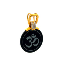 9K Yellow Gold Natural Diamond & Black Onyx Om Symbol Pendant | Hindu Devotional Gold Jewelry