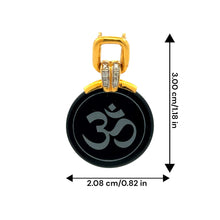 9K Yellow Gold Natural Diamond & Black Onyx Om Symbol Pendant | Hindu Devotional Gold Jewelry