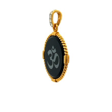 9K Yellow Gold Natural Diamond & Black Onyx Om Symbol Pendant | Hindu Religious Rope-Frame Fine Jewelry
