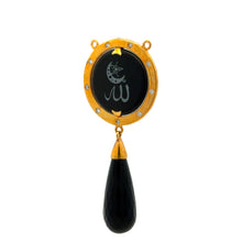 9K Yellow Gold Natural Diamond & Green Onyx Two-Sided Drop Pendant | Allah Islamic Religious Statement Jewelry