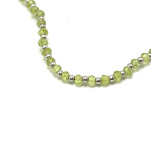 Natural Peridot 3mm with 925 Sterling Silver Station Necklace Faceted Rondelle Beaded Gemstone Silver Balls Jewelry for Energy Renewal