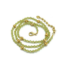 August Birthstone Natural Peridot 4mm with 925 Sterling Silver Station Necklace Faceted Rondelle Beaded Gemstone Gold Charms