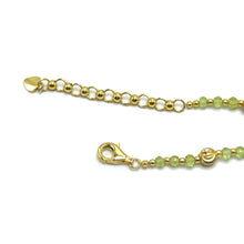 August Birthstone Natural Peridot 4mm with 925 Sterling Silver Station Necklace Faceted Rondelle Beaded Gemstone Gold Charms