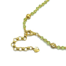 August Birthstone Natural Peridot 4mm with 925 Sterling Silver Station Necklace Faceted Rondelle Beaded Gemstone Gold Charms