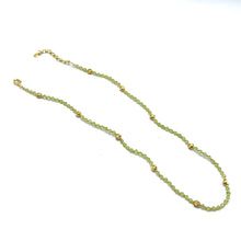 August Birthstone Natural Peridot 4mm with 925 Sterling Silver Station Necklace Faceted Rondelle Beaded Gemstone Gold Charms