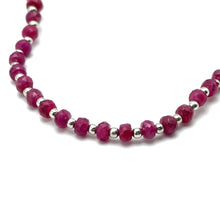 Classic Natural Ruby 4.5mm with 925 Sterling Silver Station Necklace Faceted Rondelle Beaded Gemstone Vitality Gem