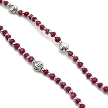 Precious Natural Ruby 3mm with 925 Sterling Silver Station Necklace Faceted Rondelle Beaded Gemstone Silver Charms Passion Stone