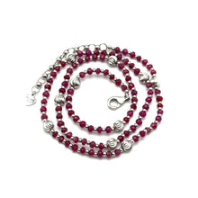 Precious Natural Ruby 3mm with 925 Sterling Silver Station Necklace Faceted Rondelle Beaded Gemstone Silver Charms Passion Stone