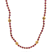 Beaded Gemstone Natural Ruby 3mm with 925 Sterling Silver Station Necklace Faceted Rondelle Gold Charms Love Symbol