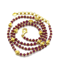 Beaded Gemstone Natural Ruby 3mm with 925 Sterling Silver Station Necklace Faceted Rondelle Gold Charms Love Symbol