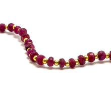 Genuine 925 Sterling Silver Station Necklace with Natural Ruby 3.5mm Faceted Rondelle Beaded Gemstone Strength Symbol