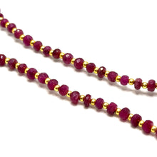Genuine 925 Sterling Silver Station Necklace with Natural Ruby 3.5mm Faceted Rondelle Beaded Gemstone Strength Symbol