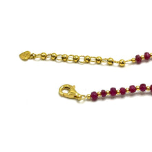 Genuine 925 Sterling Silver Station Necklace with Natural Ruby 3.5mm Faceted Rondelle Beaded Gemstone Strength Symbol