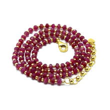 July Birthstone Natural Ruby 4mm with 925 Sterling Silver Station Necklace Faceted Rondelle Beaded Gemstone Root Chakra
