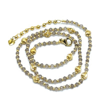 Exclusive 925 Sterling Silver Station Necklace with Natural Smoky Quartz 4mm Faceted Rondelle Beaded Gemstone Gold Charms Grounding Energy