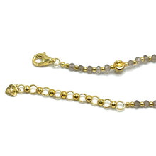 Exclusive 925 Sterling Silver Station Necklace with Natural Smoky Quartz 4mm Faceted Rondelle Beaded Gemstone Gold Charms Grounding Energy