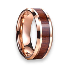 Tungsten Ring Wooden Inlay Rose Gold Beveled Edges Band