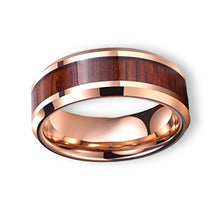 Tungsten Ring Wooden Inlay Rose Gold Beveled Edges Band