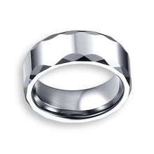 Tungsten Ring Unique Fish Eye Edges Silver Beveled Edge Band