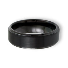 Tungsten Ring All Black Raised Satin Finish And Stepped Edges Band