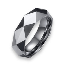 Tungsten Ring Unique Geometric Faceted Brushed Finish Band