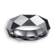 Tungsten Ring Unique Geometric Faceted Brushed Finish Band