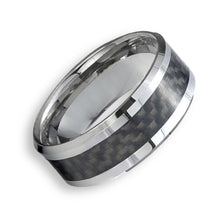 Tungsten Ring Brushed Finish Black Carbon Fiber Inlay And Crisp Beveled Edges Band