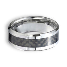 Tungsten Ring Brushed Finish Black Carbon Fiber Inlay And Crisp Beveled Edges Band