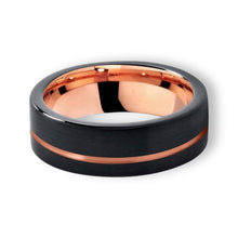 Tungsten Ring Elegant Rose Gold Line Black Brushed Flat Matte Finish Band