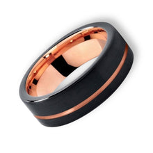 Tungsten Ring Elegant Rose Gold Line Black Brushed Flat Matte Finish Band