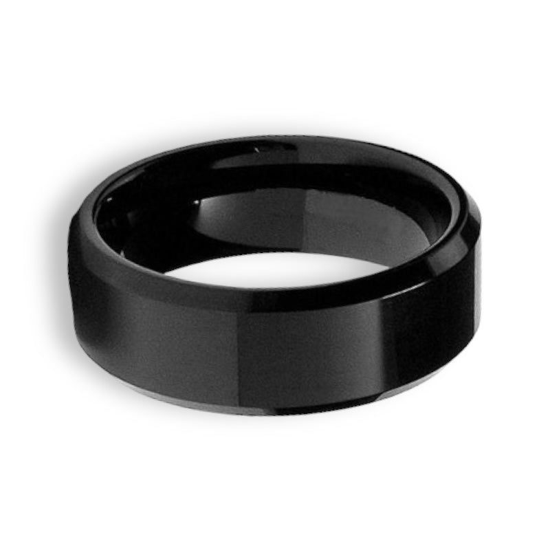 Tungsten Ring Black Satin Brushed High Polished Beveled Edges Band