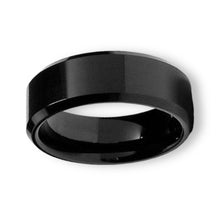 Tungsten Ring Black Satin Brushed High Polished Beveled Edges Band