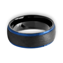 Tungsten Ring Domed Black Brushed Recessed Metallic Blue Edge Band