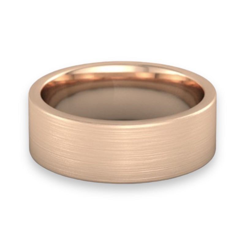 Tungsten Ring Flat Satin Finish Brushed Rose Gold Plated Band