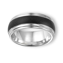 Tungsten Ring Domed Two Tone Double Step Edge Black Brushed Matte Finish Band