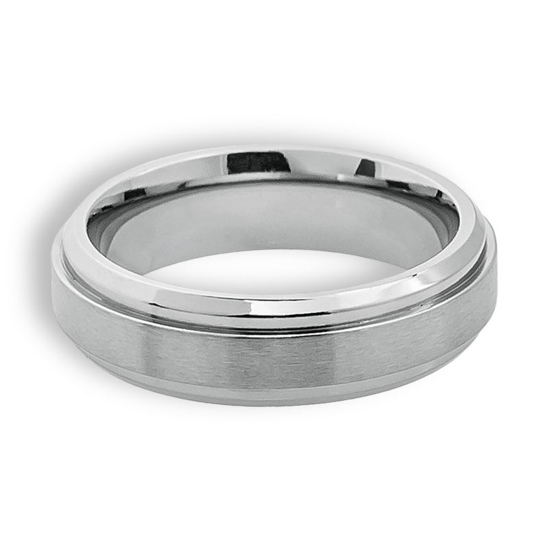 Tungsten Ring Raised Center Silver Brushed Matte Finish Band
