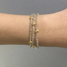 Natural Aquamarine 3mm with 925 Sterling Silver Station Necklace Faceted Rondelle Beaded Gemstone Gold Charms March Birthstone