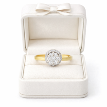18K Yellow Gold Halo Illusion Wedding Ring | Natural Diamond Round Cluster Sunburst Design | Classic Jewelry