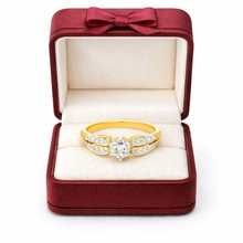 18K Yellow Gold Bypass Engagement Ring | Natural Diamond Solitaire Center Pavé Accents | Perfect Proposal Ring