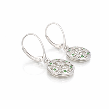 18K White Gold | Natural Tsavorite & Diamond Openwork Floral Motif Drop Earrings | Intricate Statement Silhouette