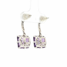 925 Sterling Silver | Amethyst Square Cut Earrings | White Sapphire Accents | Dangle February Birthstone Earrings
