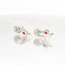 18K White Gold Bypass Stud Earrings | Natural Ruby, Sapphire & Diamonds | Minimalist Fine Jewelry